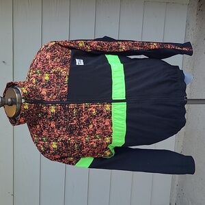 TINLEY Neon Black Nylon USA Sz M Mens Full‎ Zip Windbreaker Jacket RARE VTG